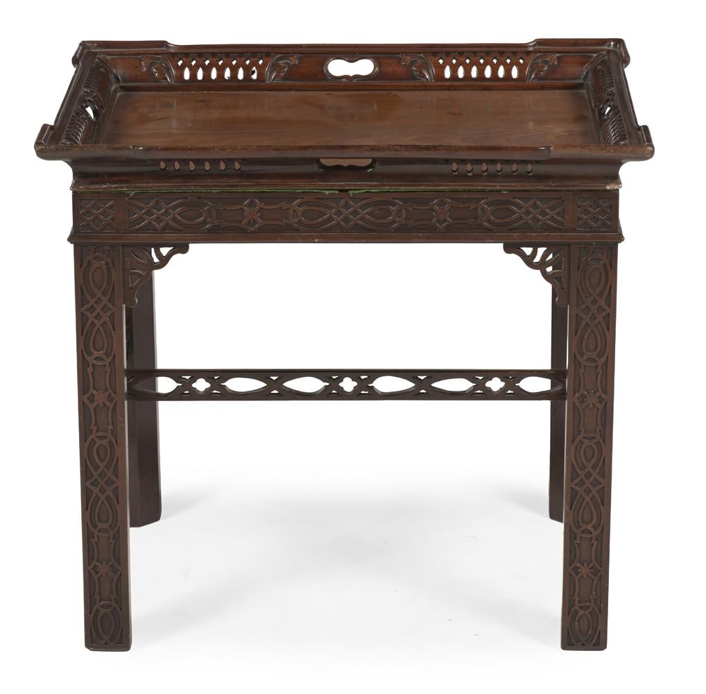 A GEORGE III CARVED MAHOGANY TRAY, 18TH TO EARLY 19TH CENTURY, ON A LATER STAND - 2