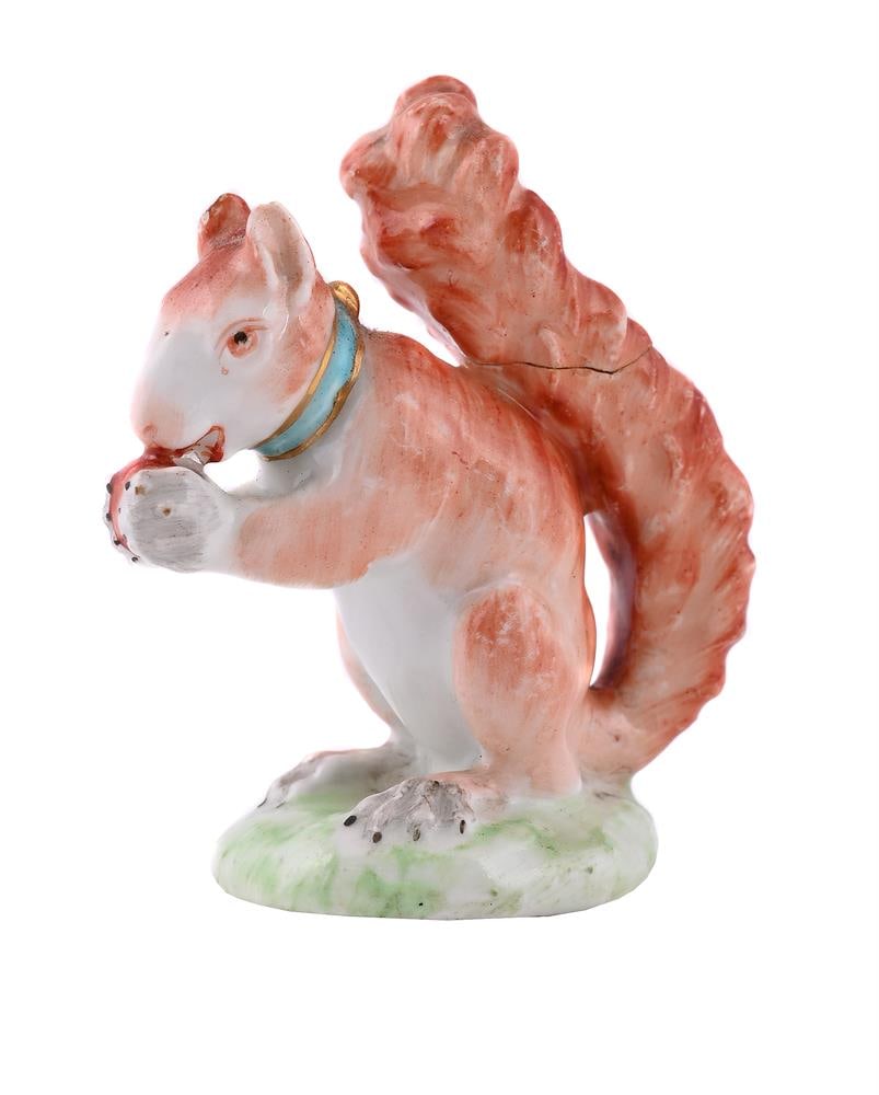 A DERBY PORCELAIN MODEL OF A RED SQUIRREL, CIRCA 1780 - 2