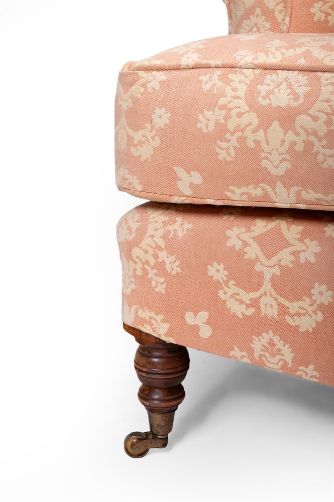 A WALNUT AND UPHOLSTERED EASY ARMCHAIR, IN THE MANNER OF HOWARD & SONS, 20TH CENTURY - 2