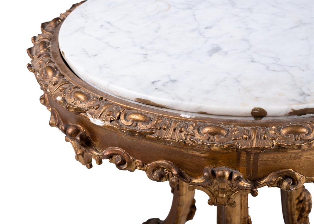 A PAIR OF CARVED WOOD, GILT GESSO AND MARBLE TOPPED STANDS, FRENCH, CIRCA 1870 - 3