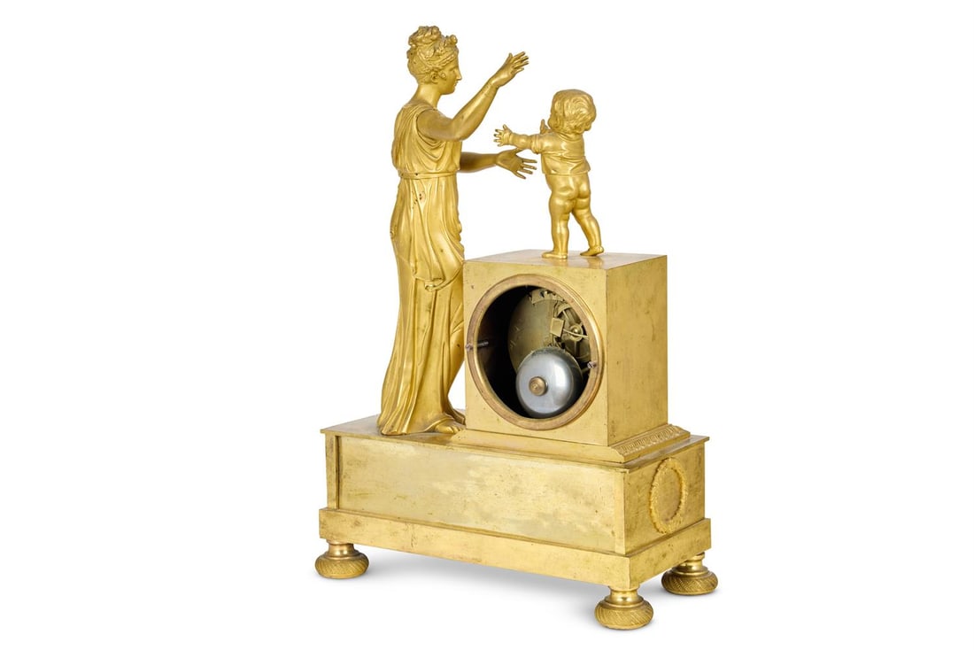 A FRENCH EMPIRE GILT BRONZE FIGURAL MANTEL CLOCK, LOUIS MALLET PARIS, EARLY 19TH CENTURY - 2