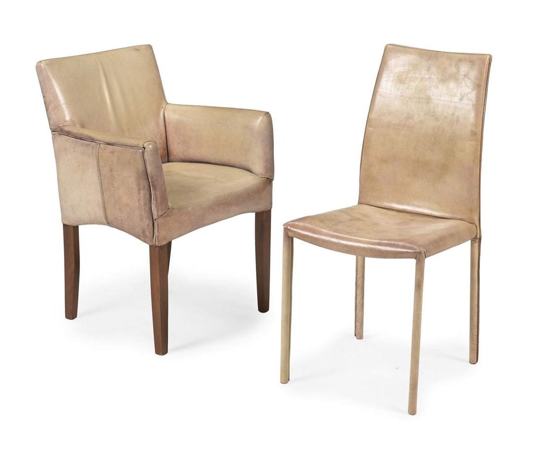 A SET OF THREE KARE DESIGN MILANO LEATHER SIDE CHAIRS, MODERN, ALONG WITH A SIMILAR ARMCHAIR - 2