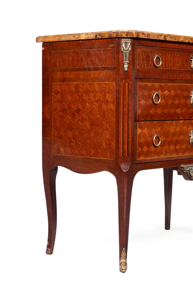 A MARBLE TOPPED MAHOGANY AND PARQUETRY COMMODE, FRENCH, CIRCA 1900 - 4