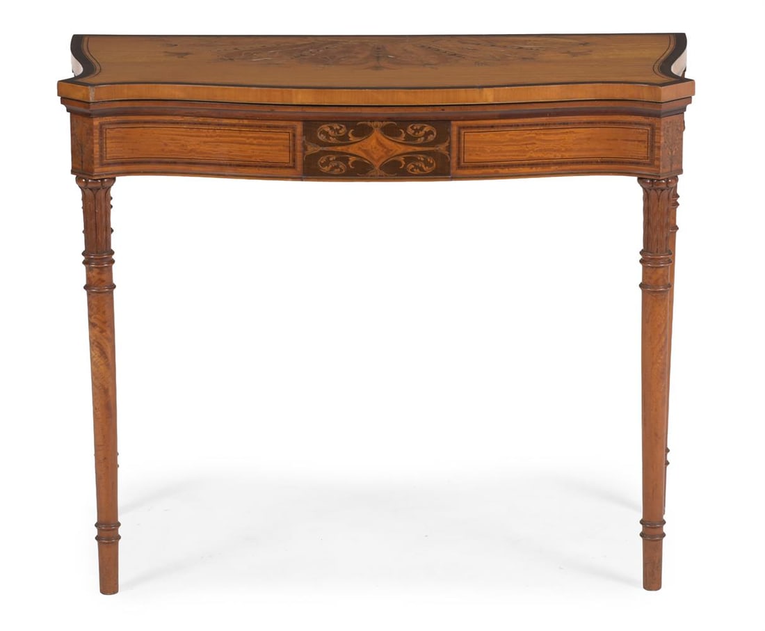 Y A SATINWOOD AND MARQUETRY SERPENTINE CARD TABLE, LAST QUARTER 19TH CENTURY - 2