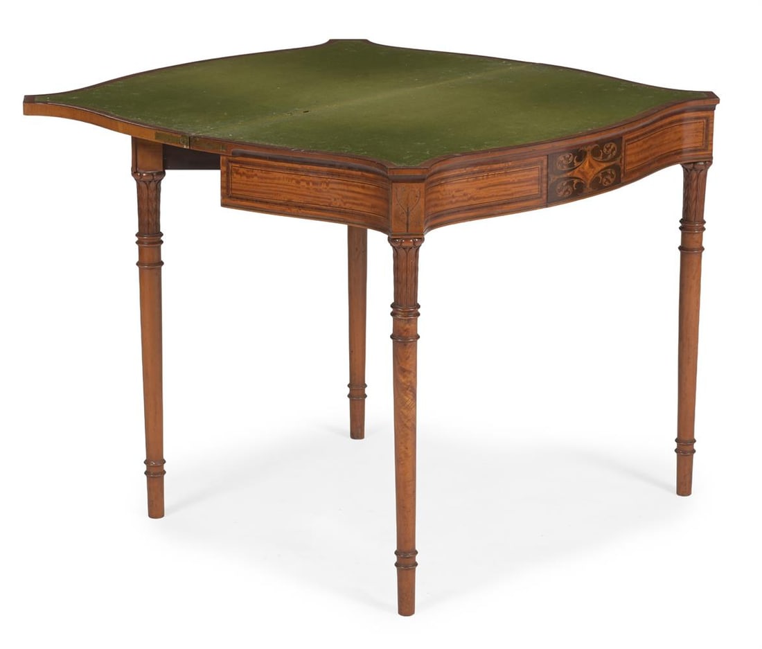 Y A SATINWOOD AND MARQUETRY SERPENTINE CARD TABLE, LAST QUARTER 19TH CENTURY - 3
