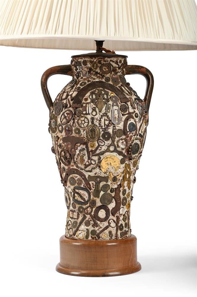 A PAIR OF POTTERY TWIN HANDLED TABLE LIGHTS, 20TH CENTURY - 2