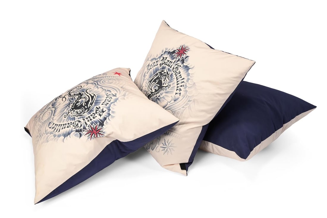 JEAN-PAUL GAULTIER FOR ROCHE BOBOIS, A SET OF THREE LARGE PRINTED FABRIC CUSHIONS, 20TH CENTURY - 2