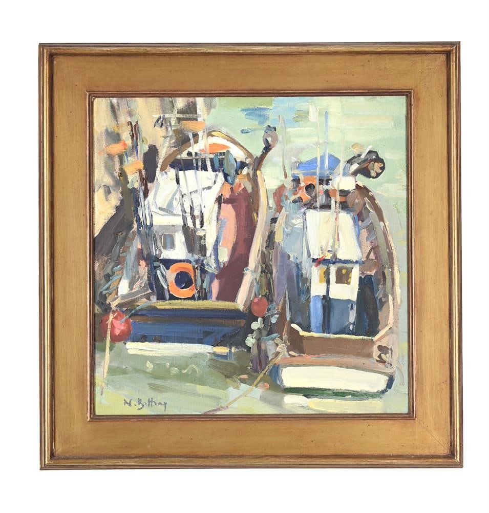λ NICK BOTTING (BRITISH B. 1963), BOATS AT WHITSTABLE: λ NICK BOTTING (BRITISH B. 1963) BOATS AT WHITSTABLE Oil on canvas Signed (lower left) 50 x 50cm (19½ x 19½in.) Provenance: Barkes and Barkes, London Exhibited: London, Barkes