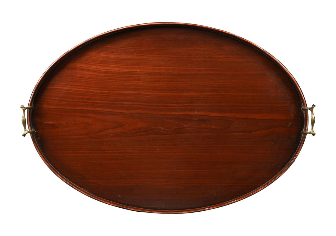 A GEORGE III MAHOGANY OVAL GALLERY TRAY, FIRST QUARTER 19TH CENTURY - 2