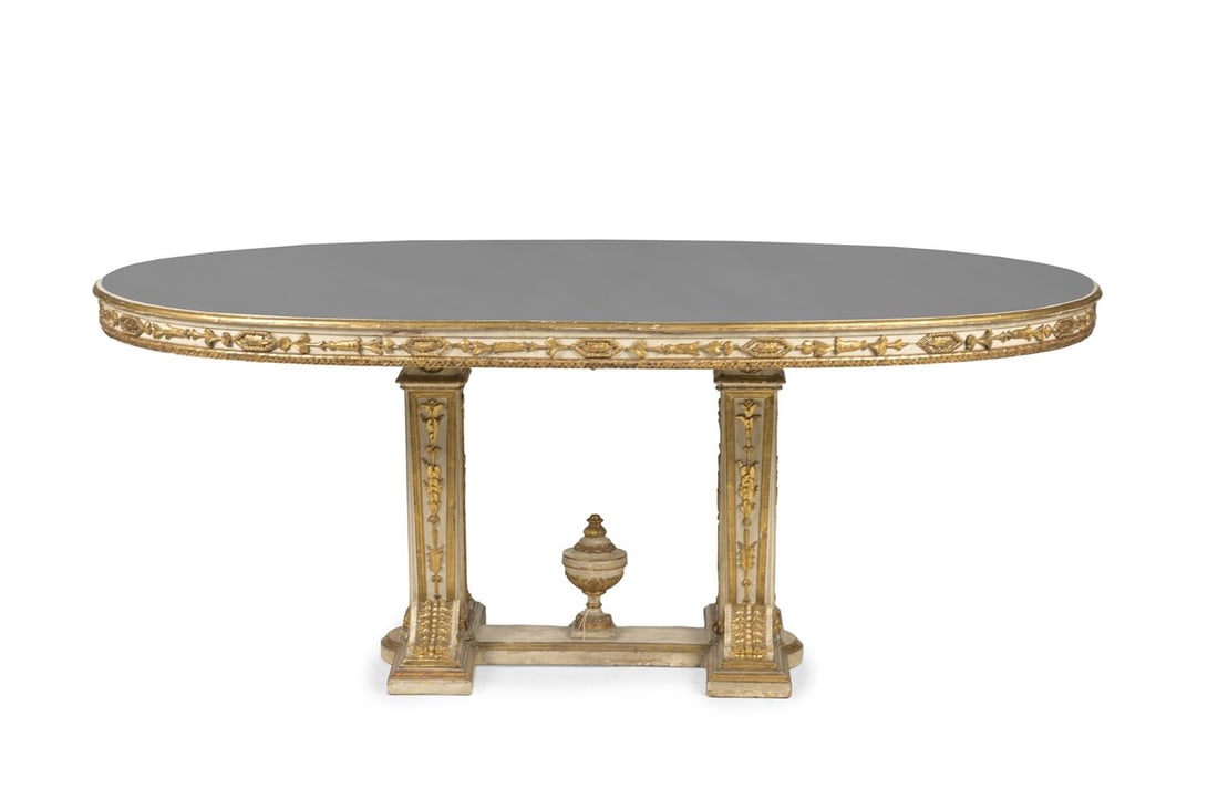 A WHITE PAINTED AND PARCEL GILT DINING TABLE, FRENCH, 19TH CENTURY - 2