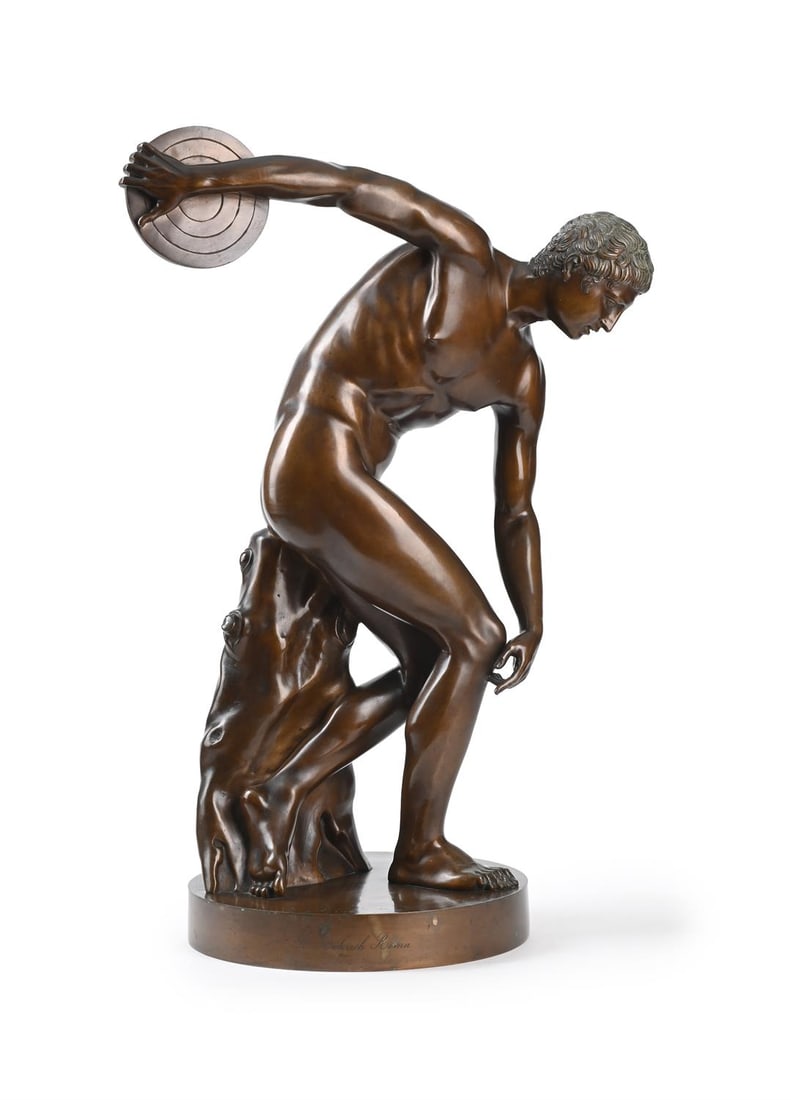 AFTER THE ANTIQUE, A BRONZE FIGURE OF THE DISCOBOLUS, CAST BY A. RÖHRICH, ROME, CIRCA 1830-1850 (1 of 4)