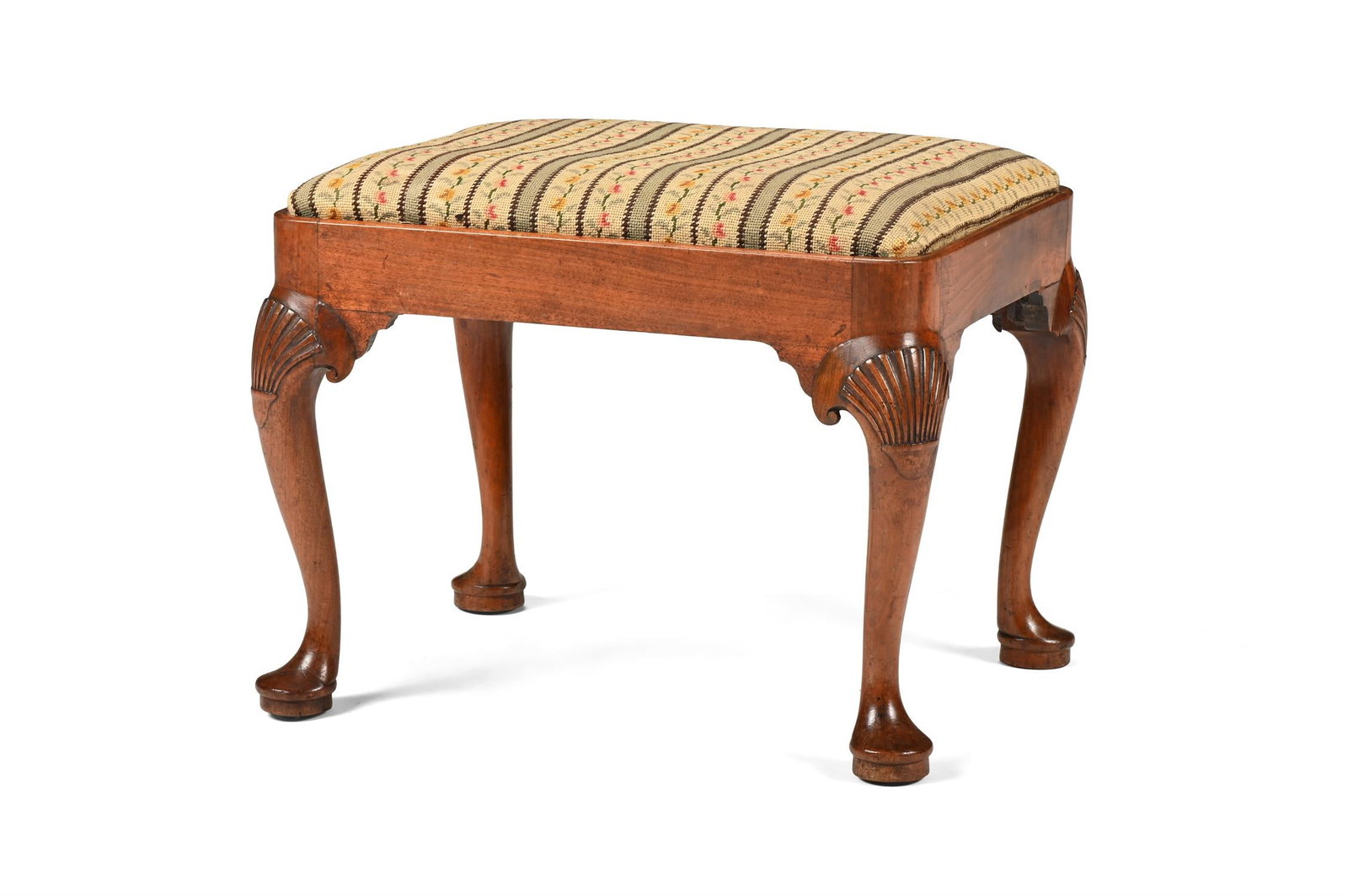 A GEORGE II WALNUT AND UPHOLSTERED STOOL, CIRCA 1740 (1 of 3)