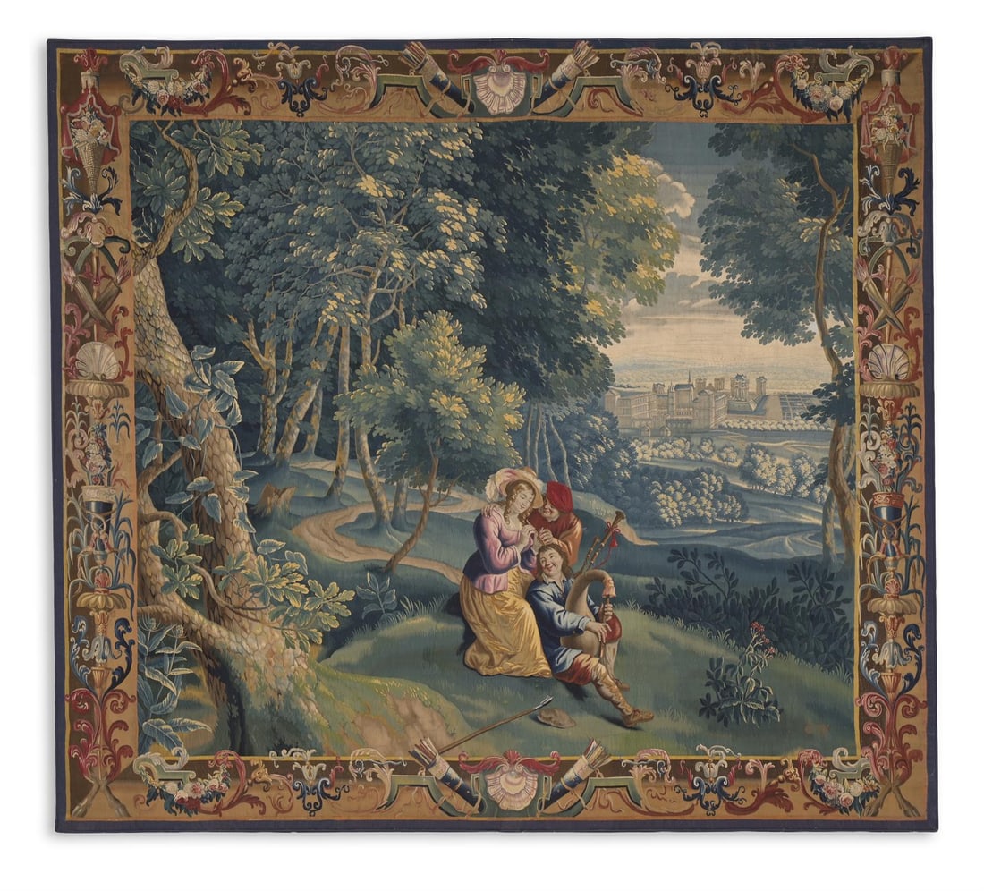 A FRENCH REGENCE PASTORAL TAPESTRY, BY GUILLAUME WERNIERS, LILLE, CIRCA 1720 (1 of 2)