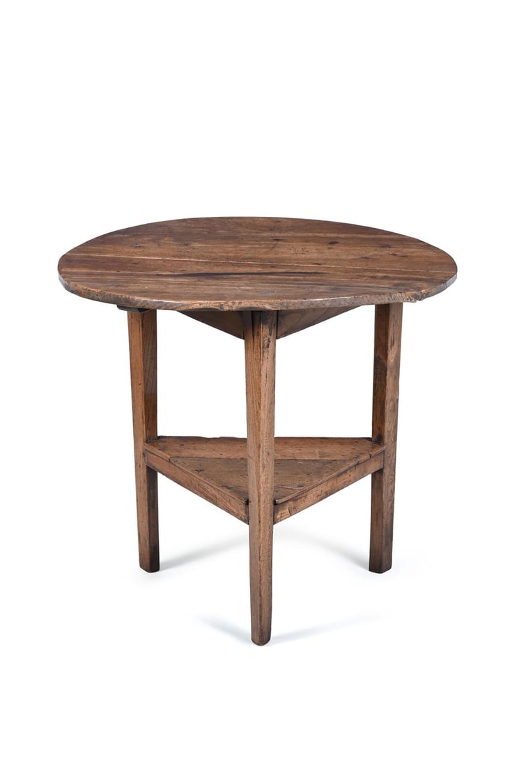A GEORGE III ELM AND ASH CRICKET TABLE, LATE 18TH CENTURY (1 of 3)
