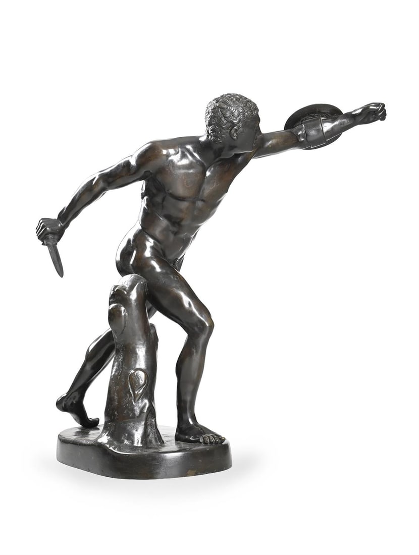AFTER THE ANTIQUE, A LARGE BRONZE FIGURE OF THE BORGHESE GLADIATOR, 19TH CENTURY (1 of 4)