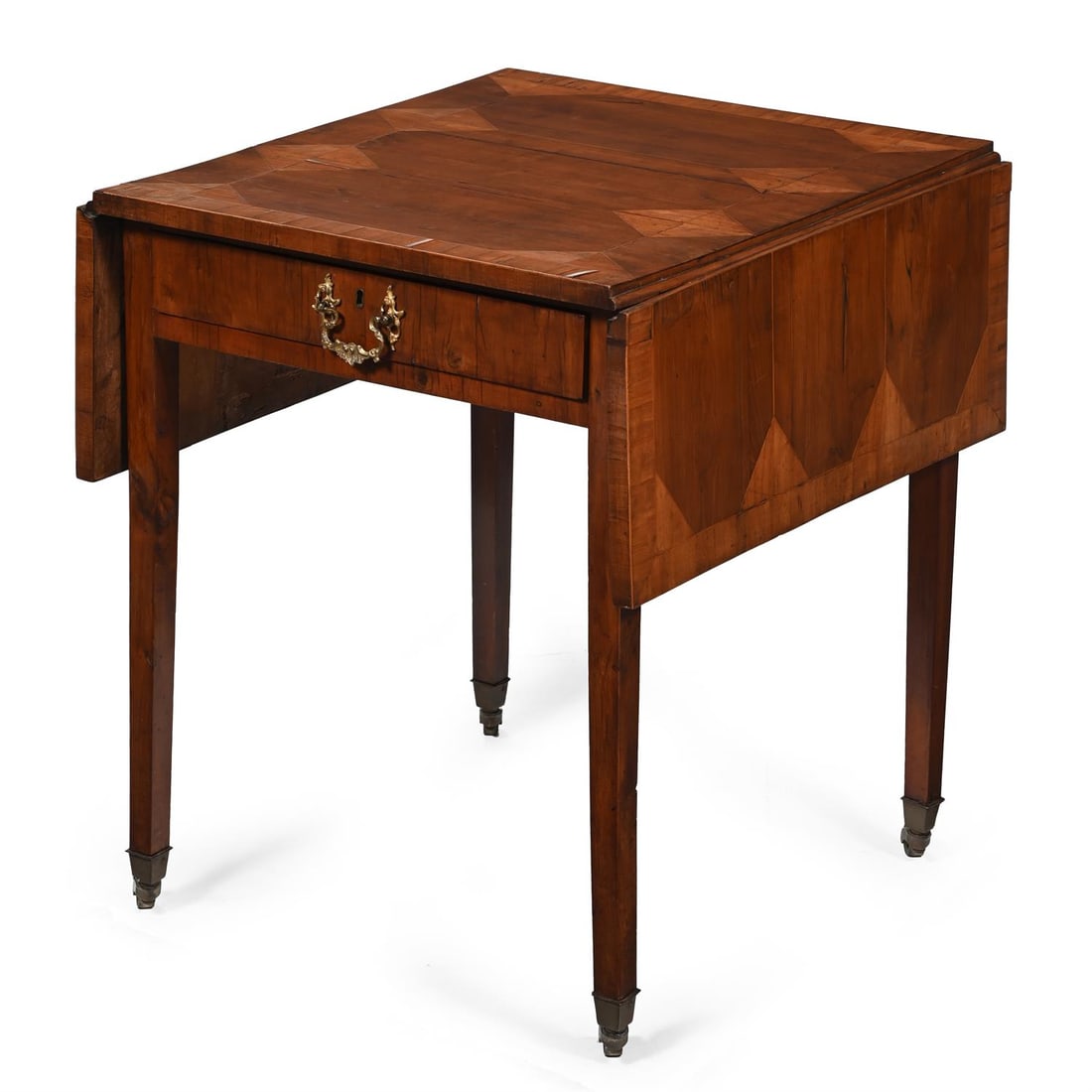 A GEORGE III YEW, FRUITWOOD PARQUETRY AND CROSSBANDED PEMBROKE TABLE, CIRCA 1780 (1 of 4)