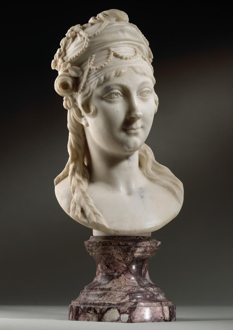 ATTRIBUTED TO IGNAZIO AND FILIPPO COLLINO, A WHITE MARBLE PORTRAIT HEAD OF A YOUNG NOBELWOMAN (1 of 5)
