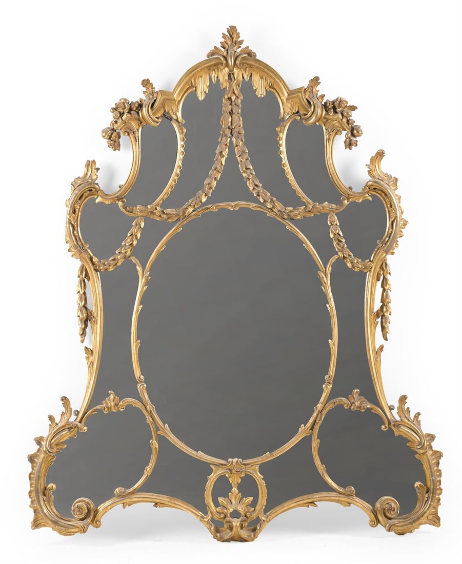 A LARGE CARVED GILTWOOD MIRROR, IN GEORGE III STYLE, SECOND HALF 19TH CENTURY (1 of 3)