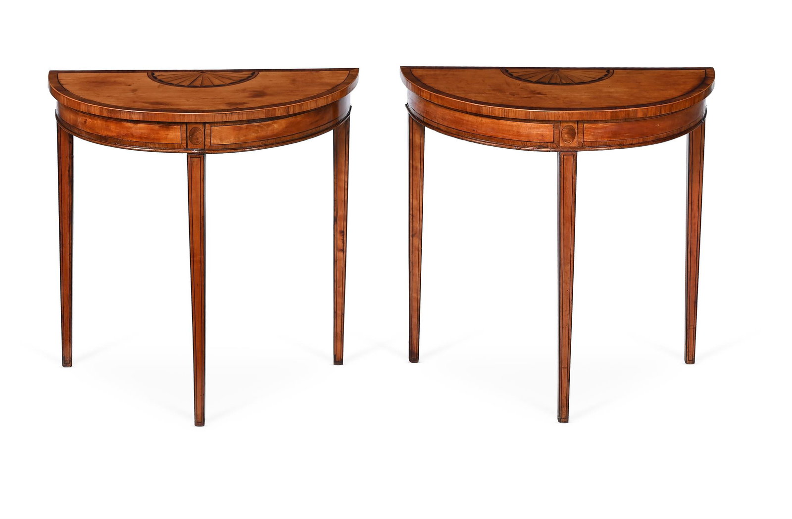 Y A PAIR OF GEORGE III SATINWOOD, ROSEWOOD AND MARQUETRY SIDE TABLES, CIRCA 1790 (1 of 5)