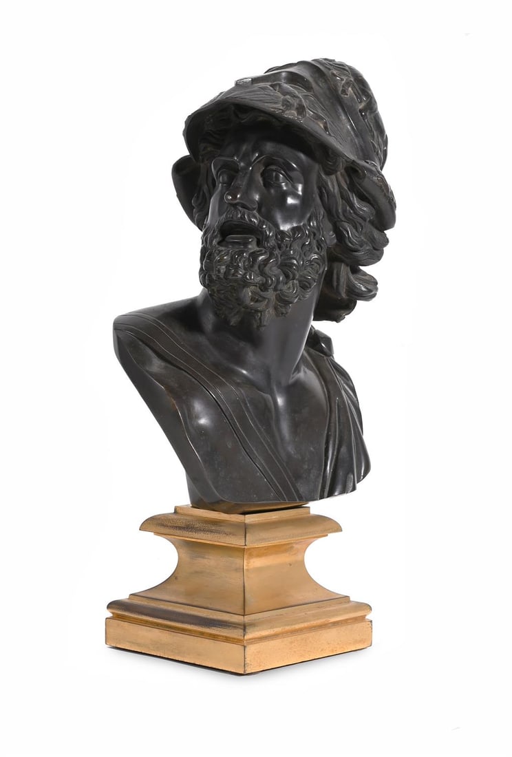 AFTER THE ANTIQUE, A GILT AND PATINATED BRONZE BUST OF AJAX, FRENCH, LATE 19TH CENTURY (1 of 4)