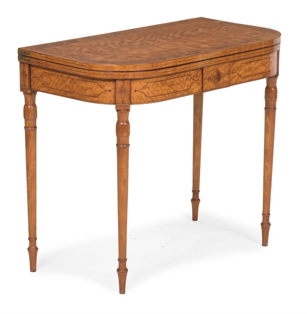 A GEORGE III SATINWOOD AND MAHOGANY CROSSBANDED CARD TABLE, CIRCA 1800 (1 of 4)