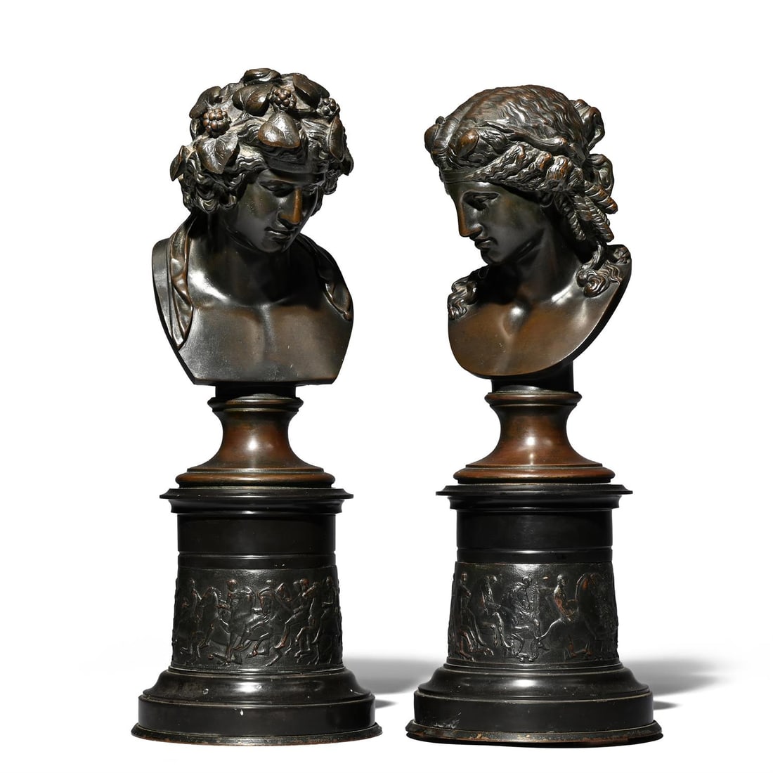 AFTER THE ANTIQUE, A PAIR OF BRONZE BUSTS OF ANTINOUS AND DIONYSUS, FRENCH, MID 19TH CENTURY (1 of 6)