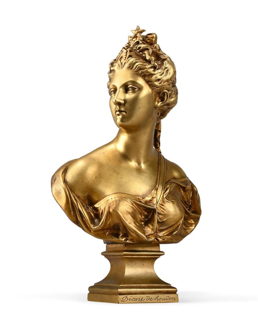 AFTER JEAN ANTOINE HOUDON (1741-1828), A GILT BRONZE BUST OF DIANA THE HUNTRESS, 19TH CENTURY (1 of 4)