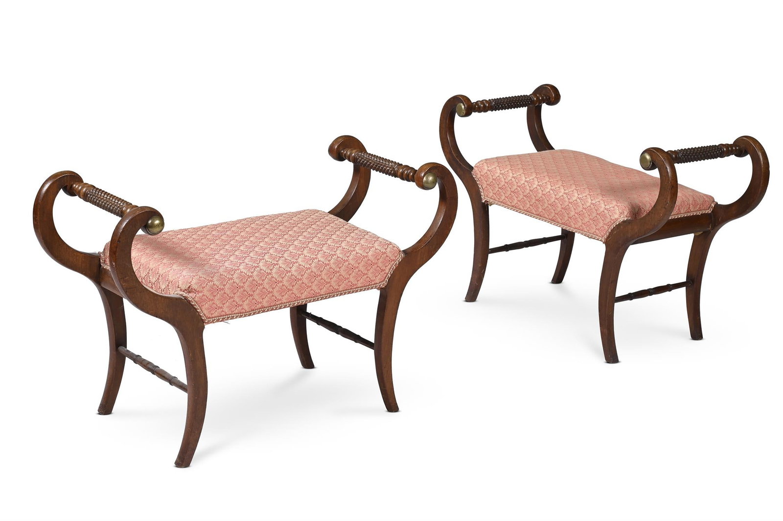 A PAIR OF REGENCY MAHOGANY AND BRASS MOUNTED WINDOW SEATS, CIRCA 1815 (1 of 3)
