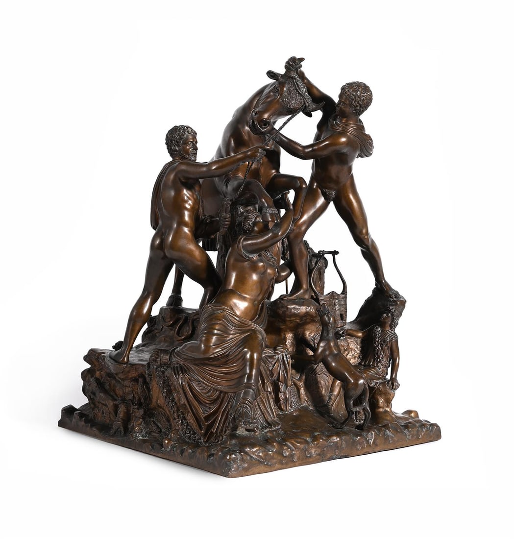 AFTER THE ANTIQUE, A GILT BRONZE GROUP OF THE FARNESE BULL,19TH CENTURY (1 of 4)