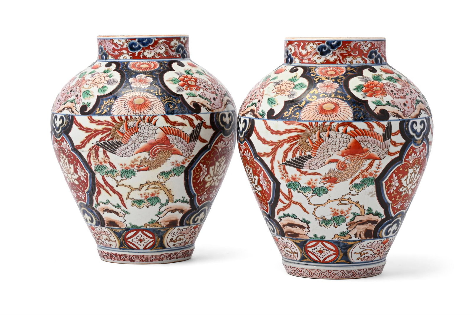 A PAIR OF JAPANESE IMARI VASES, EDO PERIOD: A PAIR OF JAPANESE IMARI VASESEDO PERIOD, 18TH CENTURY32cm high, 26cm diameter