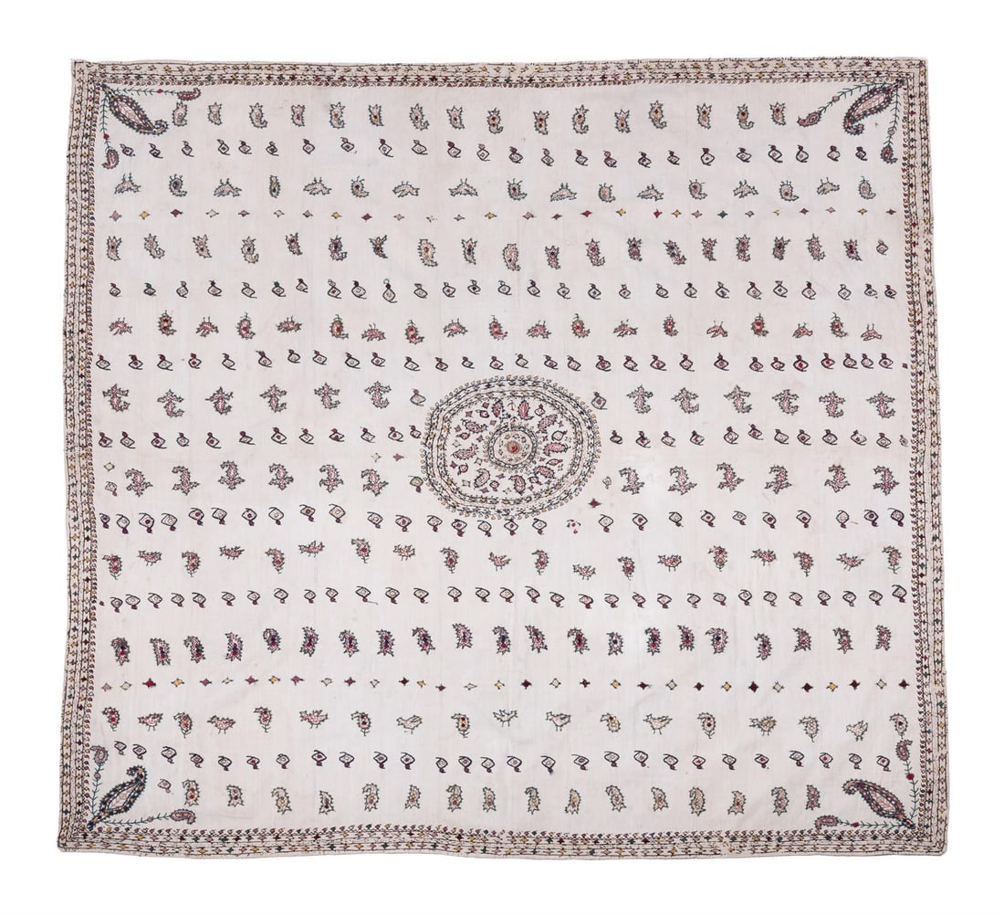 A ZOROASTRIAN WOOL EMBROIDERY, ISFAHAN, CIRCA 1870 (1 of 4)