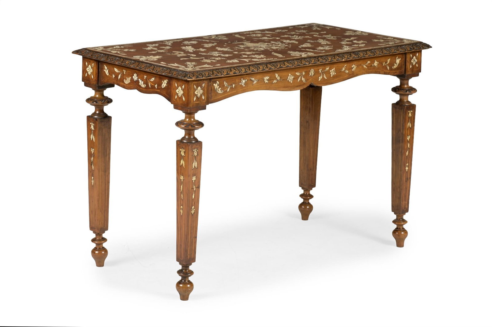 Y AN ITALIAN WALNUT AND IVORY INLAID CENTRE TABLE, PROBABLY MILANESE, SECOND HALF 19TH CENTURY (1 of 3)