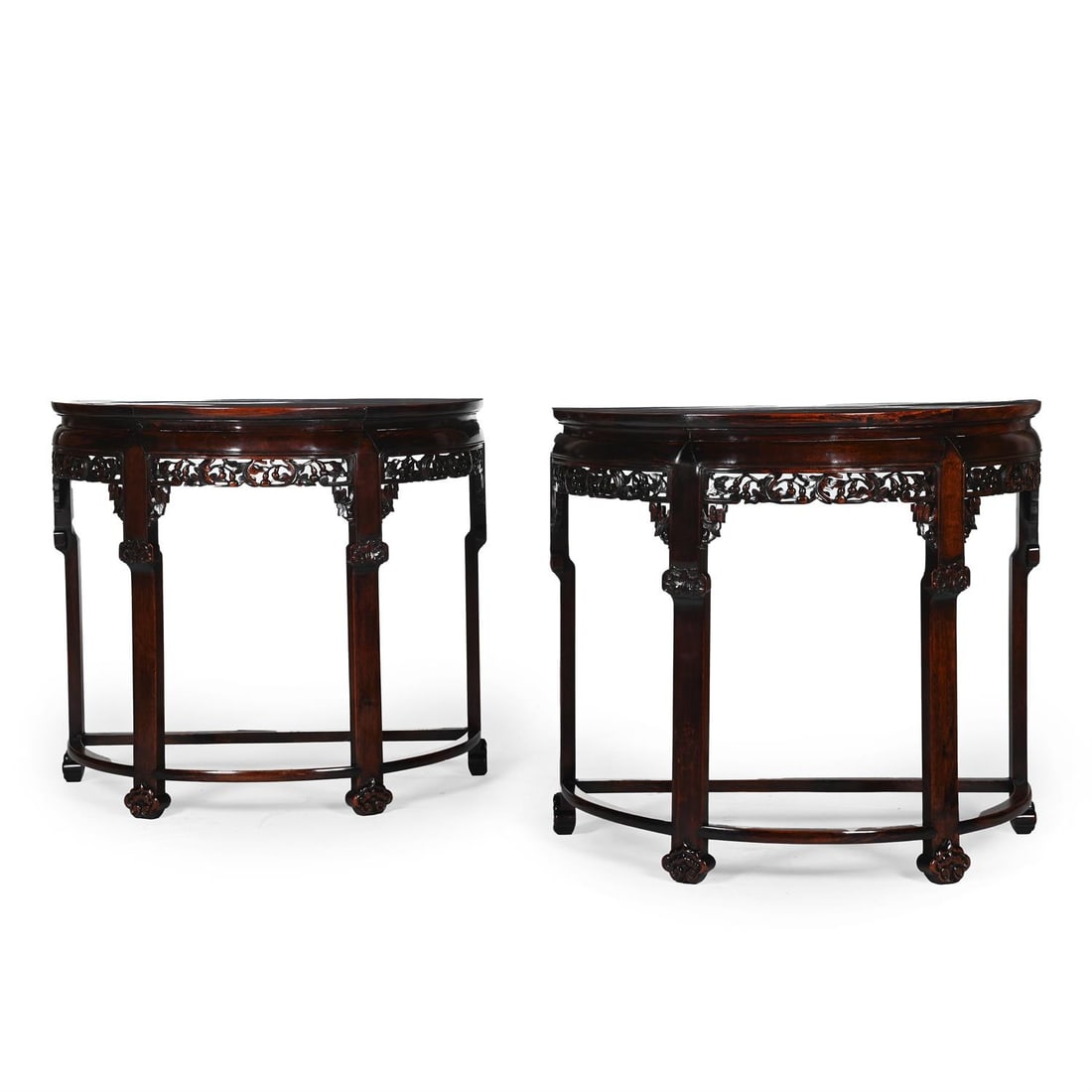 Y A PAIR OF CHINESE HONGMU AND HARDWOOD CONSOLE OR SIDE TABLES, 19TH CENTURY (1 of 4)