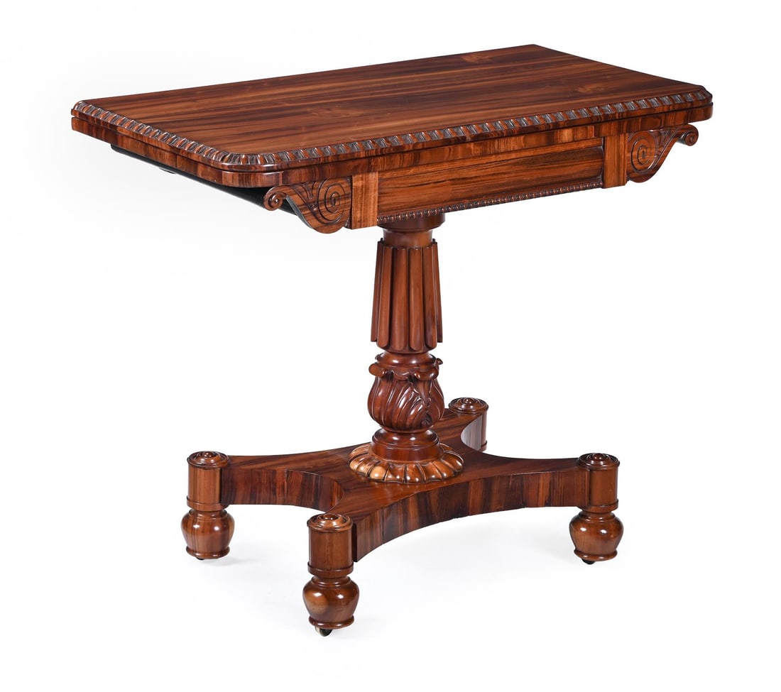 Y A GEORGE IV GONCALO ALVES CARD TABLE, IN THE MANNER OF GILLOWS, CIRCA 1825 (1 of 5)