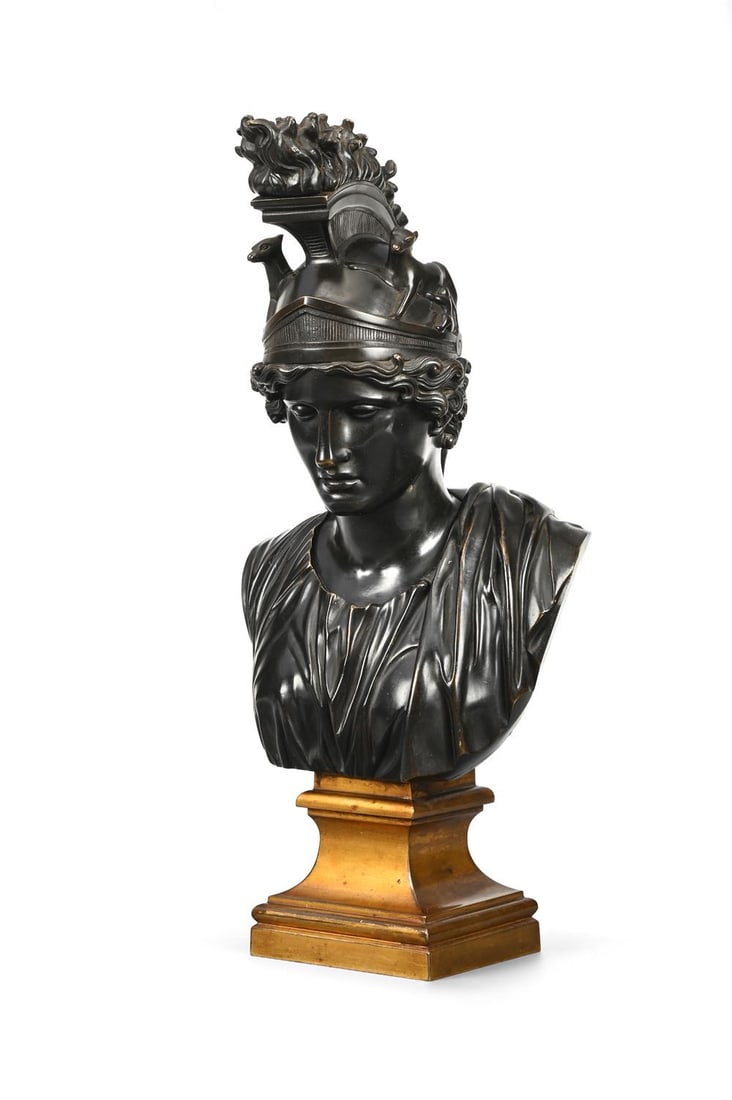 A FRENCH GILT AND PATINATED BRONZE FEMALE MYTHOLOGICAL BUST, 19TH CENTURY (1 of 4)