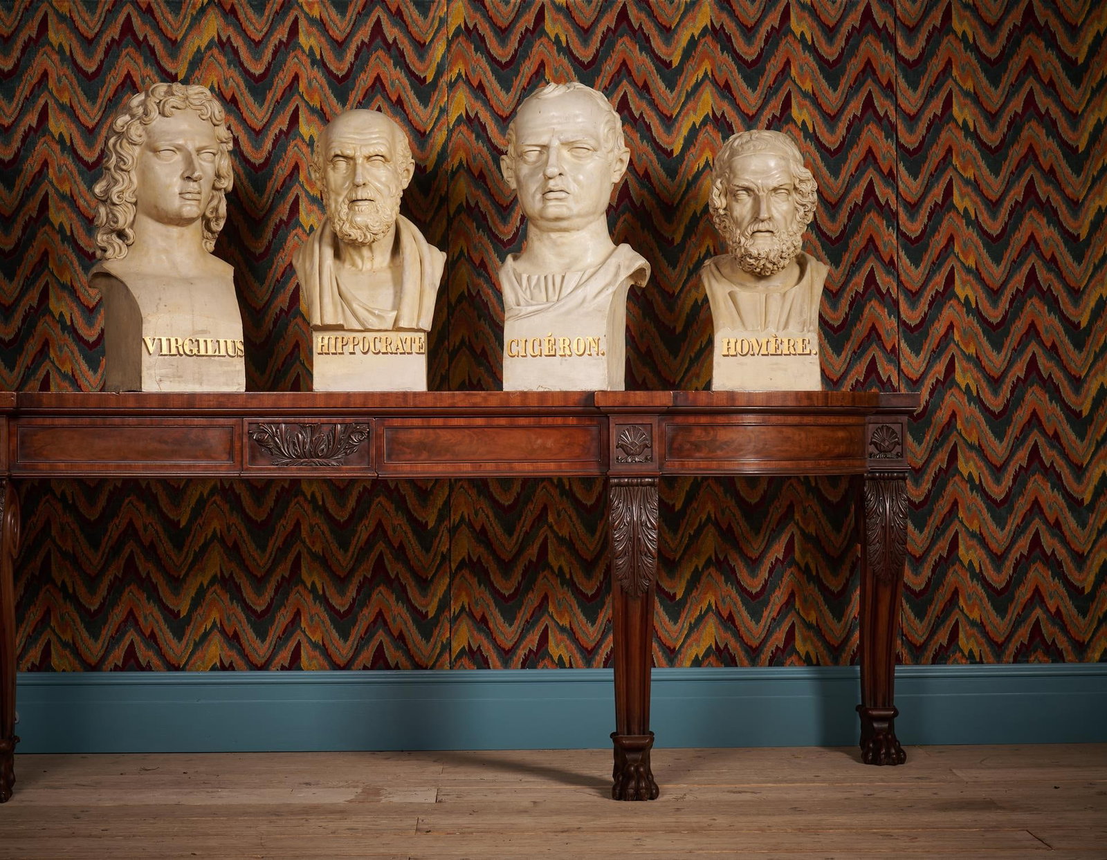 A SET OF FOUR LARGE TERRACOTTA LIBRARY BUSTS OF HIPPOCRATES, HOMER, VIRGIL AND CICERO (1 of 16)