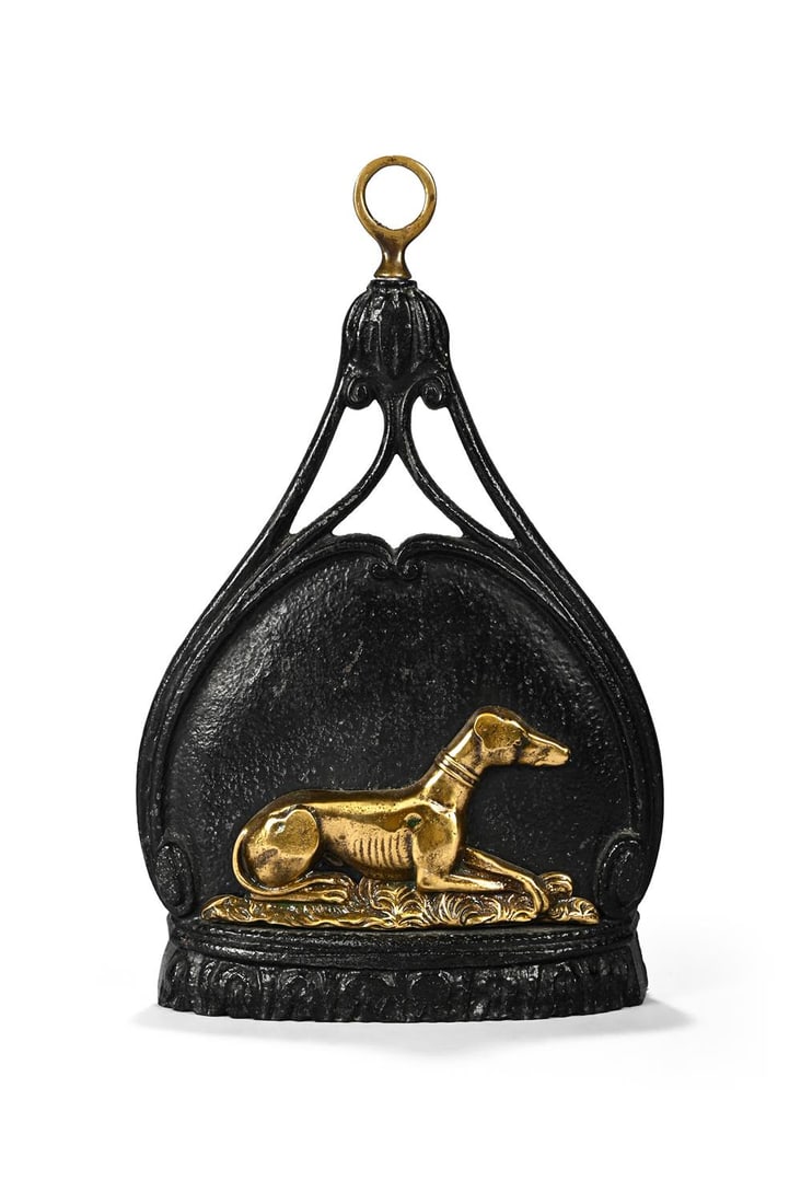 A VICTORIAN BRASS MOUNTED CAST IRON DOOR STOP OR DOOR PORTER, LATE 19TH CENTURY (1 of 3)