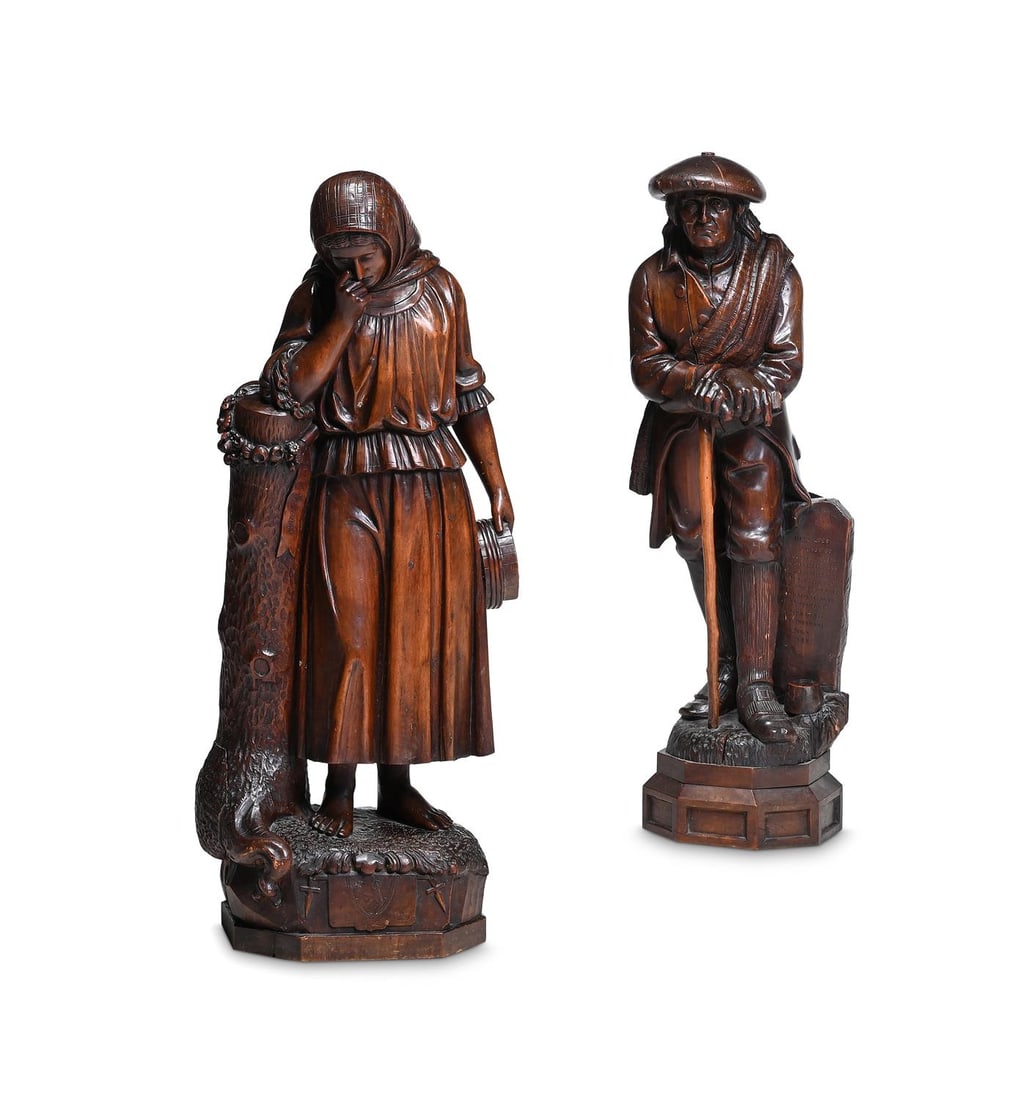 ATTRIBUTED TO ANDREW CURRIE (SCOTTISH 1813-1891), A CARVED WALNUT FIGURE 'OLD MORTALITY' (1 of 6)