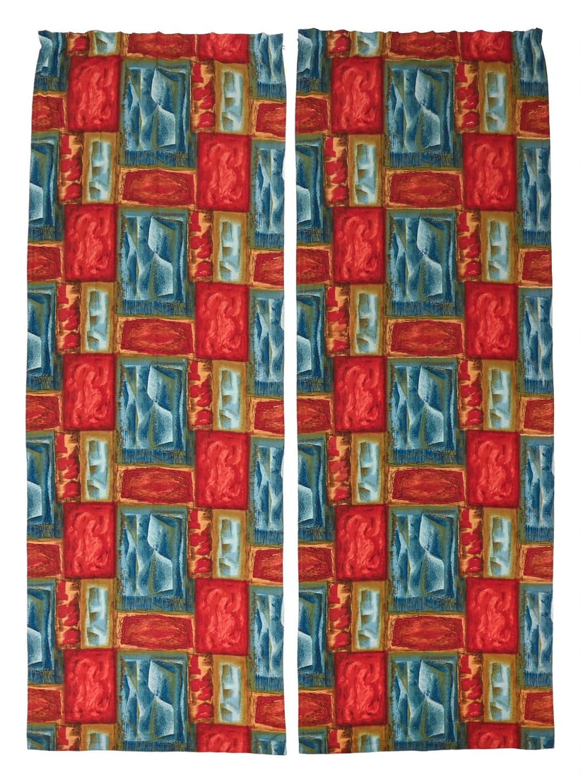 A PAIR OF PRINTED COTTON CURTAINS, IN THE MANNER OF JOHN PIPER, CIRCA 1960 (1 of 2)