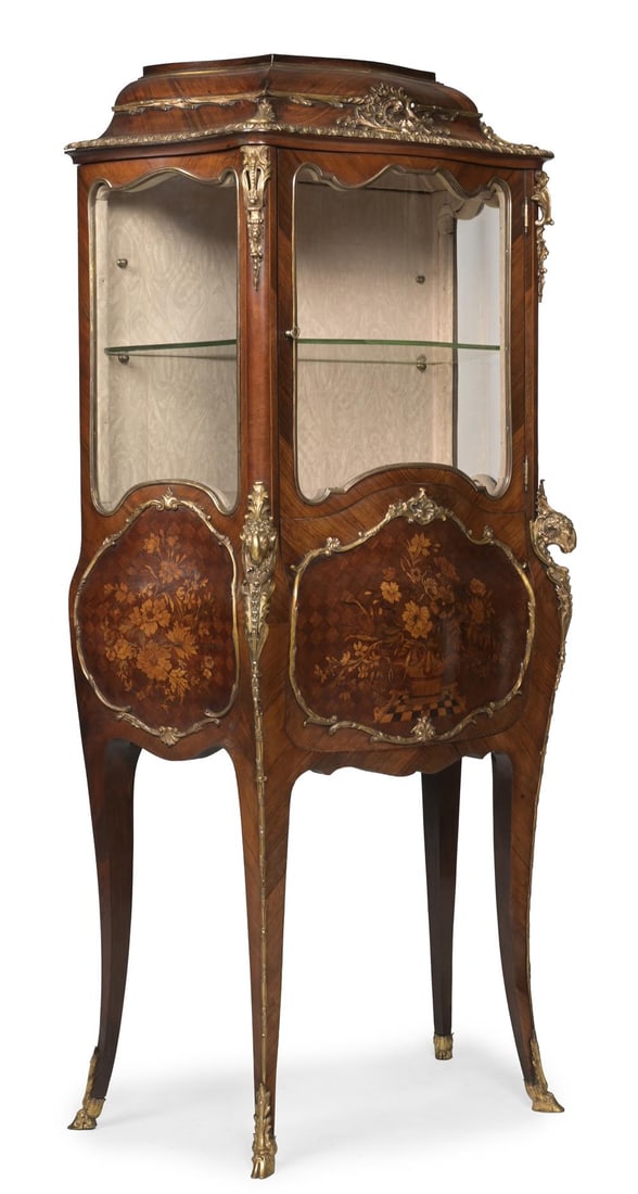 Y A FRENCH ROSEWOOD, MARQUETRY AND ORMOLU MOUNTED SECRETAIRE DISPLAY CABINET, LATE 19TH CENTURY (1 of 4)