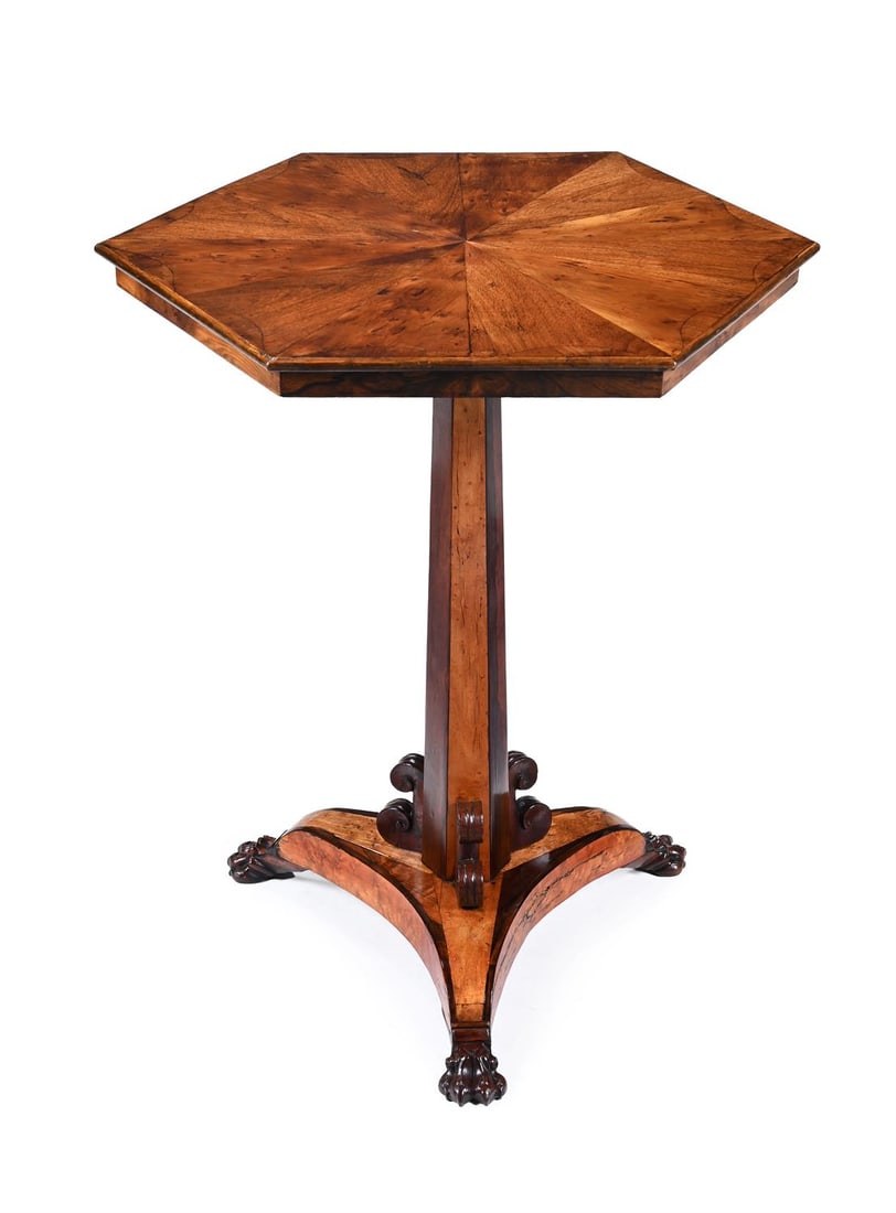 Y A WILLIAM IV WALNUT, YEW, ROSEWOOD AND BIRD'S EYE MAPLE PARQUETRY OCCASIONAL TABLE, CIRCA 1835 (1 of 3)