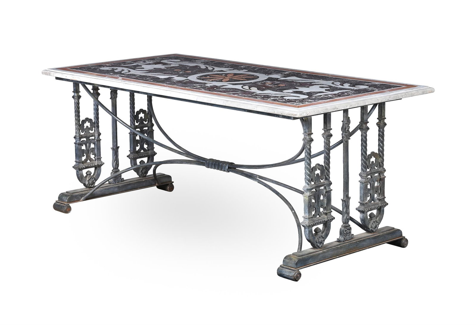 A LARGE SPECIMEN MARBLE AND CAST IRON CENTRE TABLE, SECOND HALF 20TH CENTURY (1 of 4)