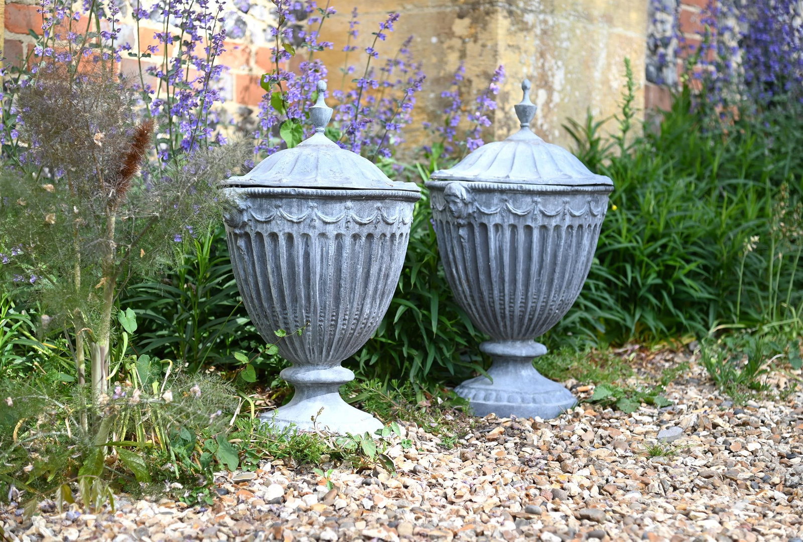 A PAIR OF LEAD URN FINIALS, IN THE MANNER OF ROBERT ADAM, IN GEORGE III STYLE, CONTEMPORARY (1 of 1)