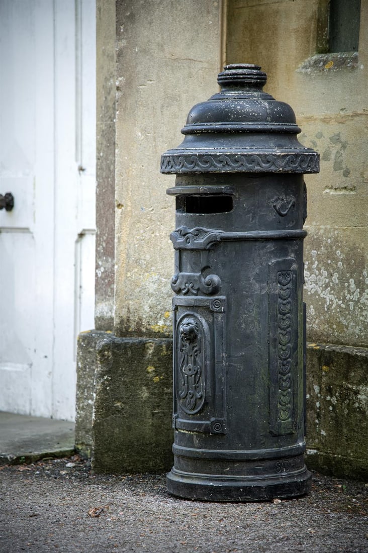 A LARGE COMPOSITION STONE PILLAR POST BOX, 20TH CENTURY (1 of 4)
