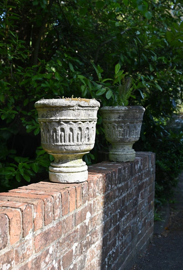 A PAIR OF CARVED LIMESTONE URN PLANTERS, LATE 19TH OR EARLY 20TH CENTURY (1 of 1)