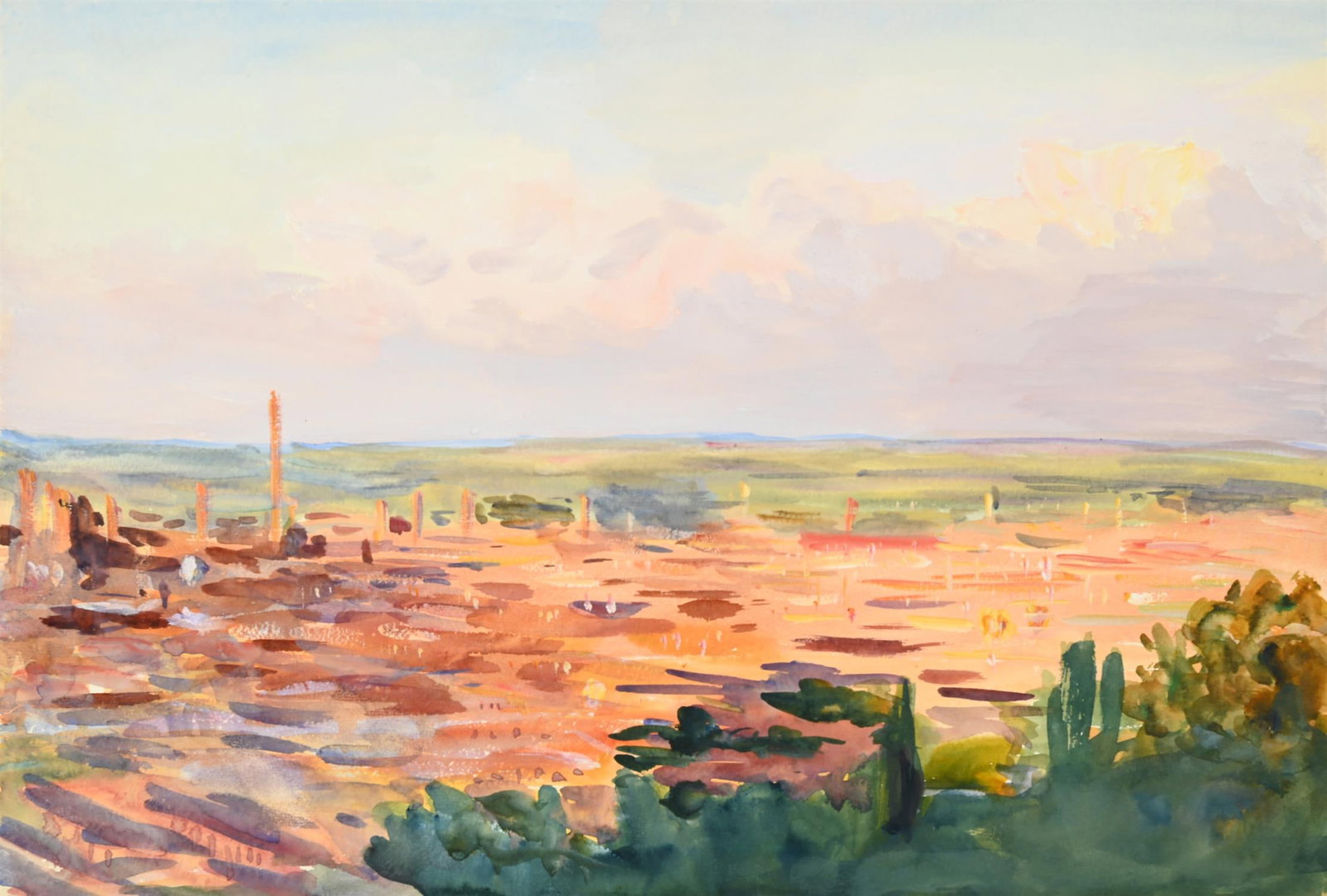 EMILY SARGENT (AMERICAN 1857-1936), OVERLOOKING GRANADA: EMILY SARGENT (AMERICAN 1857-1936)OVERLOOKING GRANADAWatercolour heightened with whiteInscribed Granada35.5 x 50.5cm (13¾ x 19¾in.)The National Gallery of Art Washington has a watercolour of