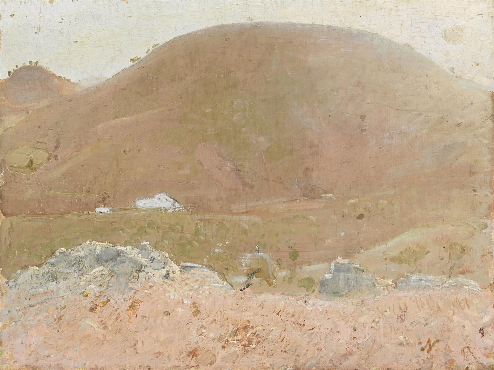 SIR WILLIAM NICHOLSON (BRITISH 1872-1949), SPANISH HILLS: SIR WILLIAM NICHOLSON (BRITISH 1872-1949)SPANISH HILLS Oil on canvas-boardSigned with initial (lower right); titled and numbered 5 (verso)30.5 x 41cm (12 x 16in.)Painted in 1935.Provenance:Ernest Brow