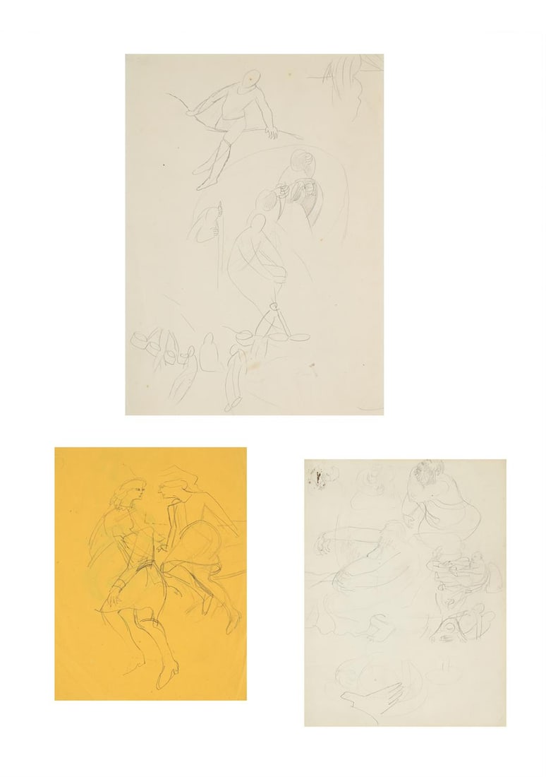 λ SIR STANLEY SPENCER (BRITISH 1891-1959), THREE SHEETS OF FIGURE STUDIES (3) (1 of 6)