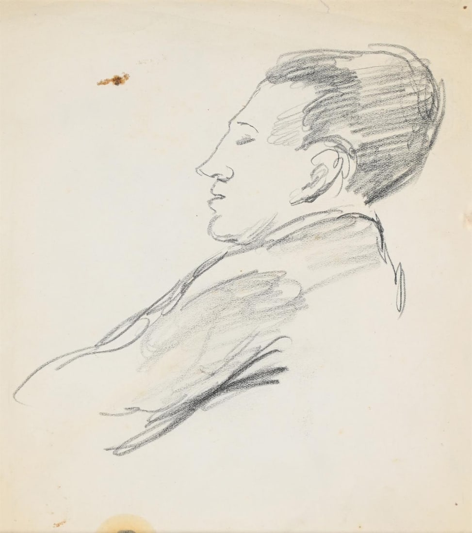 λ VANESSA BELL (BRITISH 1879-1961), STUDY OF A MAN ASLEEP IN A CAFE, VENICE: λ VANESSA BELL (BRITISH 1879-1961)STUDY OF A MAN ASLEEP IN A CAFE, VENICEPencil18.5 x 16cm (7¼ x 6¼in.)Drawn circa 1926.Provenance:The artist's daughter, Angelica GarnettGifted from the