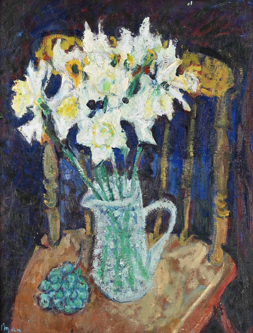 λ ADRIAN RYAN (BRITISH 1920-1998), STILL LIFE WITH NARCISSI AND GRAPES (1 of 3)